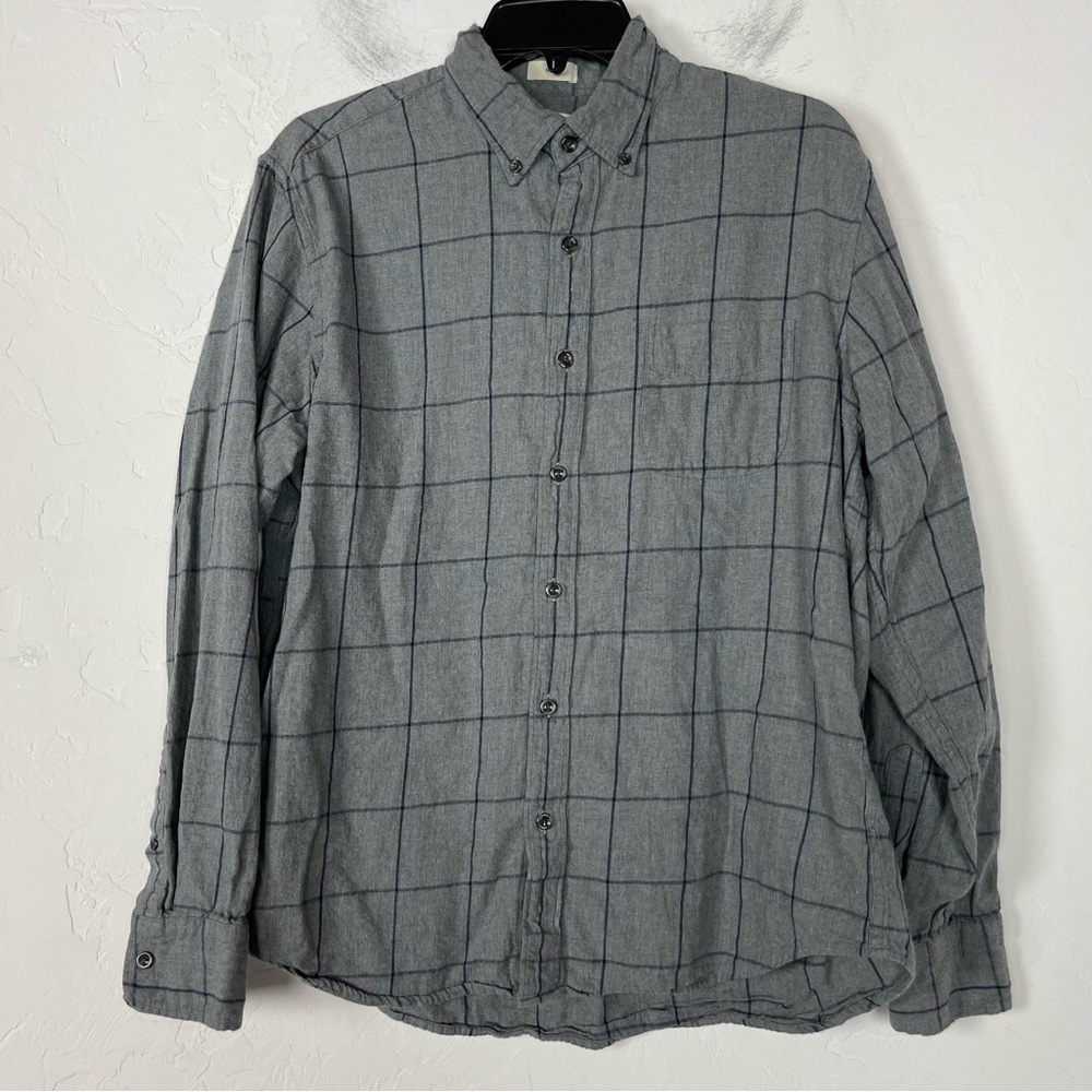 J‎ Crew Shirt Button Down Front Brushed Twill Plaid Slim Fit Gray Navy Blue Knit